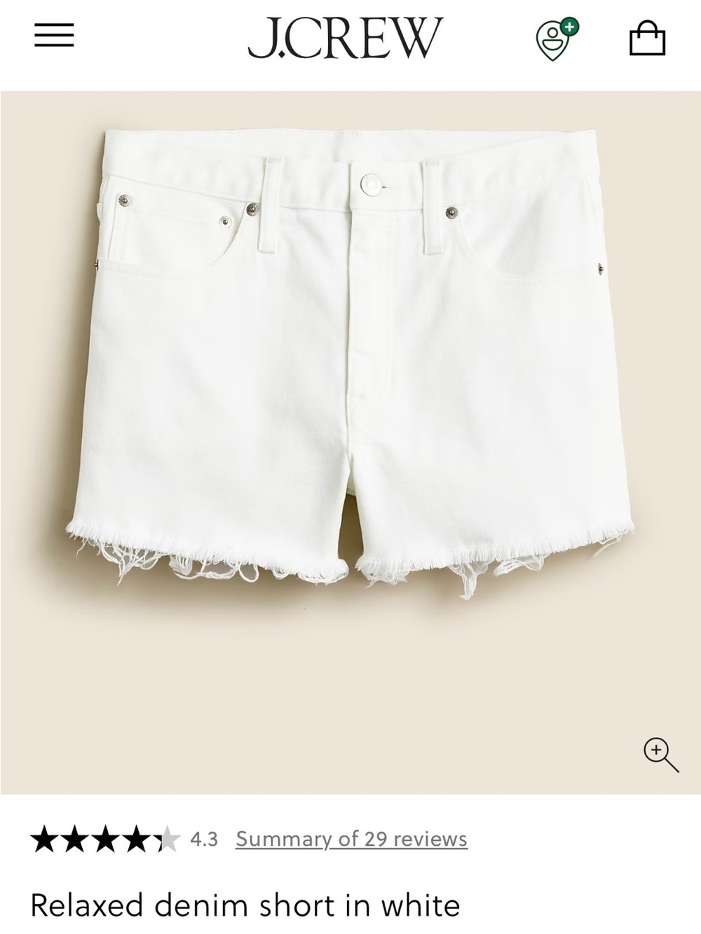 J. Crew White Relaxed Denim Shorts